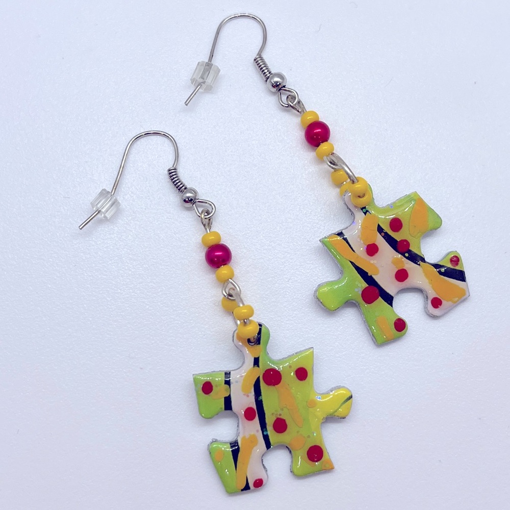 Puzzle piece earrings. Handcrafted. New